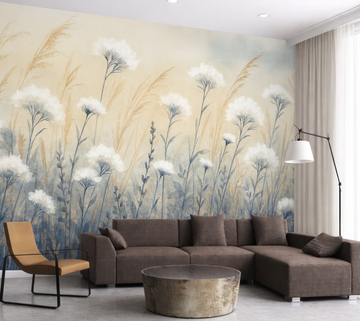 Fototapeta Puszysta biała bawełniana trawa na nieostrym teksturowanym tle, z delikatną, mglistą i radosną aurą.