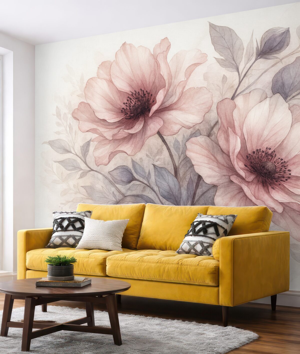 Fototapeta Subtelne przezroczyste różowe i szare kwiaty z delikatnymi, rozmytymi płatkami na białym tle.