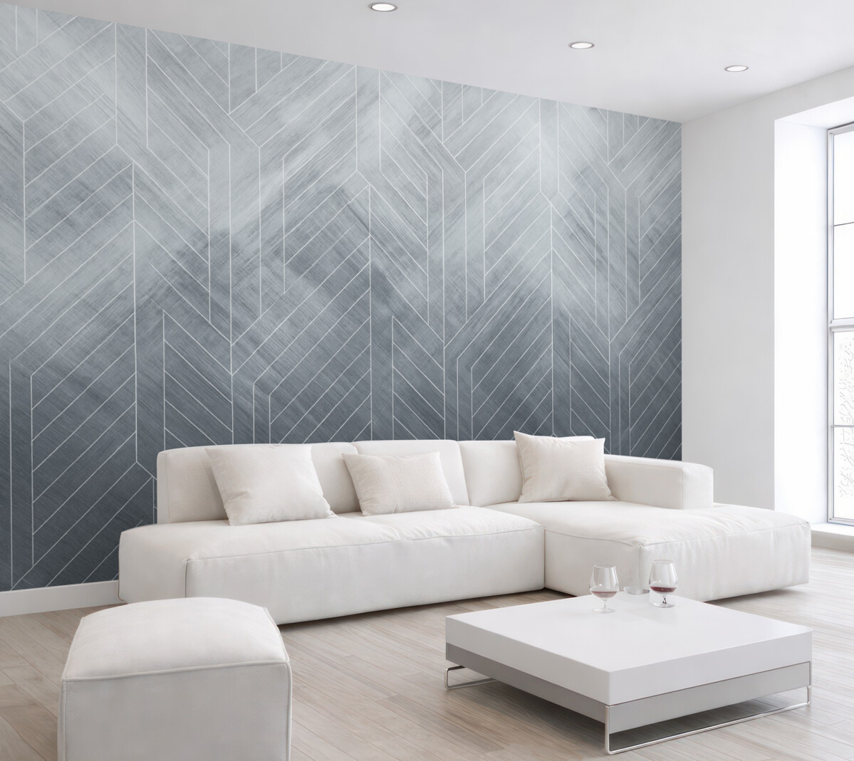 Fototapeta Abstrakcyjne tło geometryczne z ukośnymi liniami oraz efektem gradacji w niebieskich tonach.