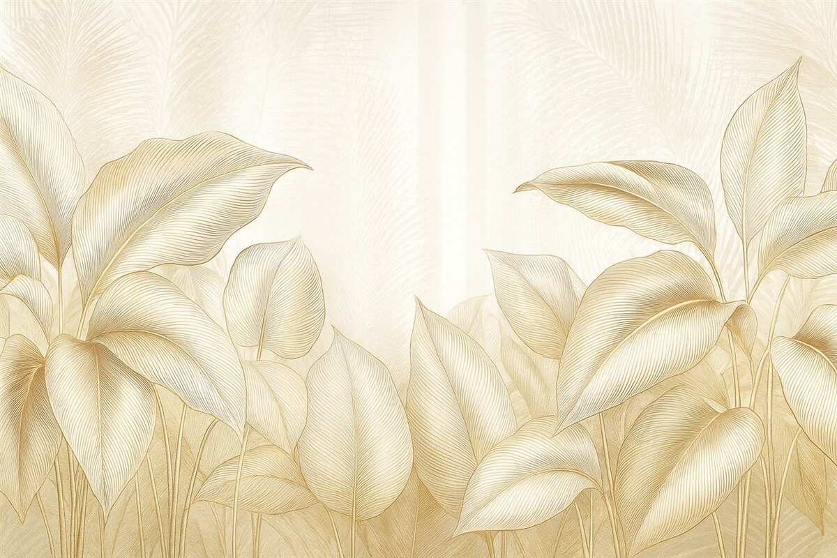 Fototapeta Eleganckie białe oraz beżowe liście palmowe na jasnym, fakturowanym tle.