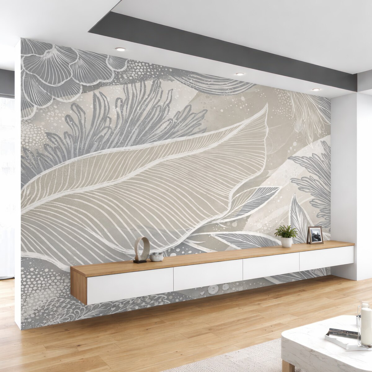 Fototapeta Pastelowy niebiesko-biały abstrakcyjny wzór z naturalnymi kształtami i liniami w subtelnej palecie barw.