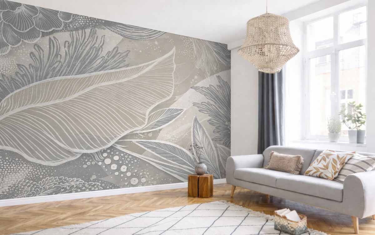 Fototapeta Pastelowy niebiesko-biały abstrakcyjny wzór z naturalnymi kształtami i liniami w subtelnej palecie barw.