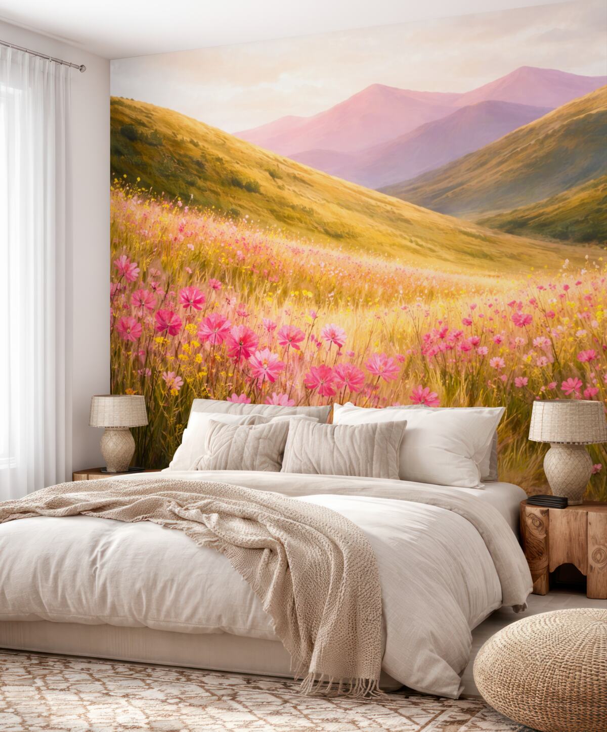 Fototapeta Różowe kwiaty w pasmach górskich.