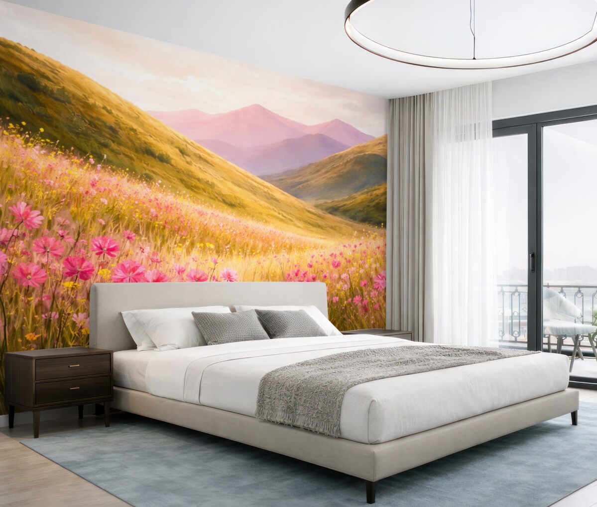 Fototapeta Różowe kwiaty w pasmach górskich.