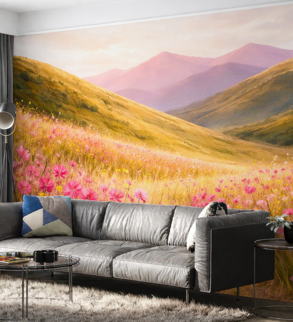 Fototapeta Różowe kwiaty w pasmach górskich.