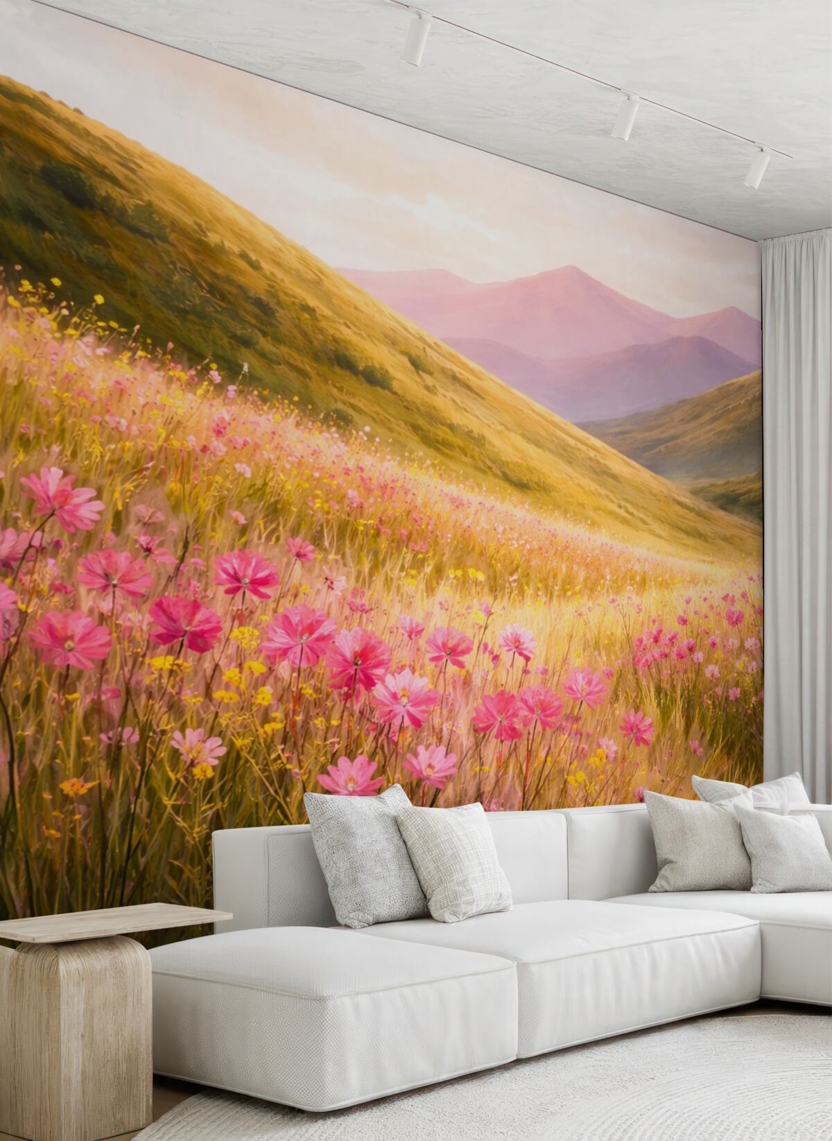 Fototapeta Różowe kwiaty w pasmach górskich.