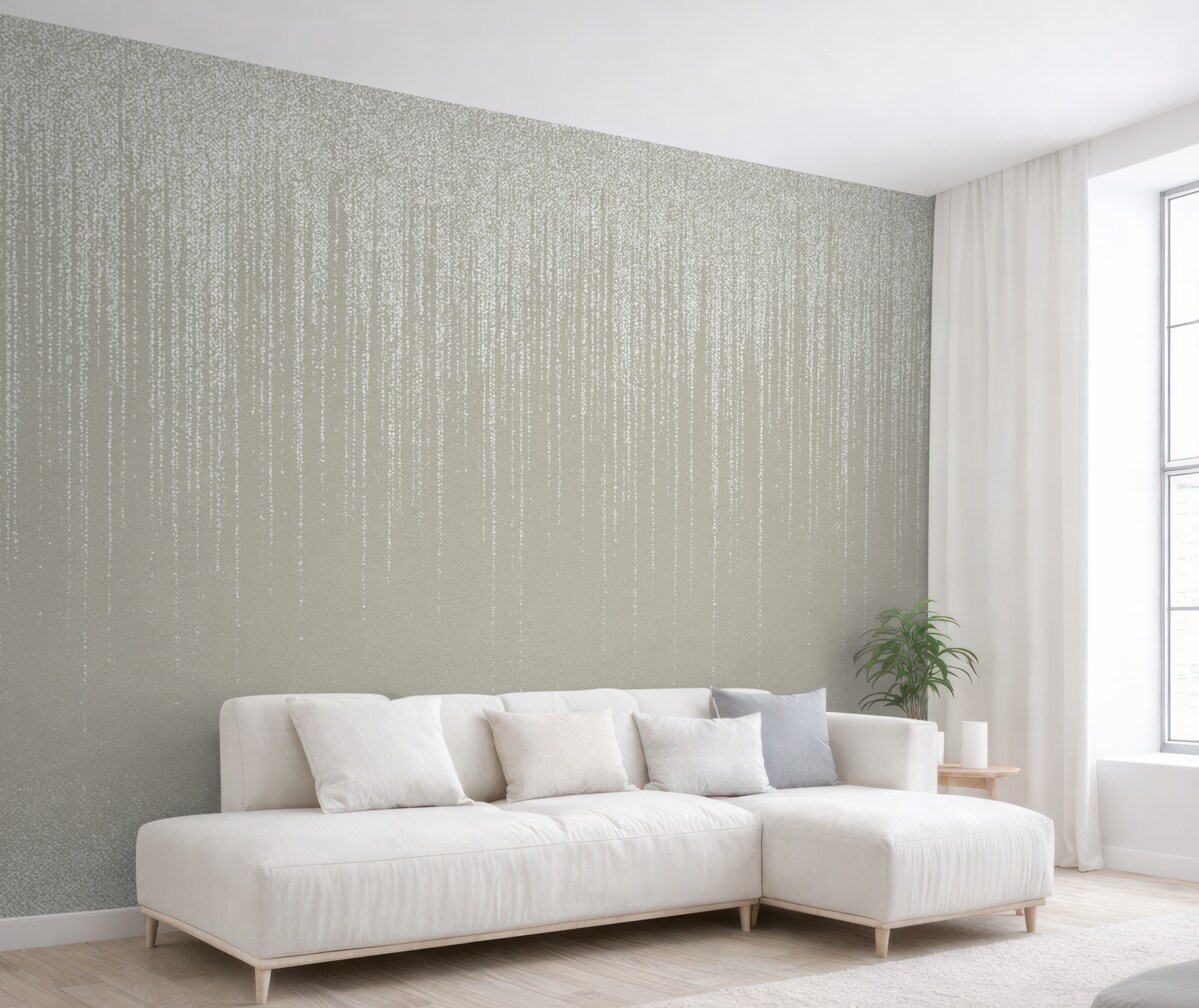 Fototapeta Pionowy, stylowy nadruk girlandy w kropeczki na beżowym, fakturowanym tle, dający poczucie głębi i dynamiki.