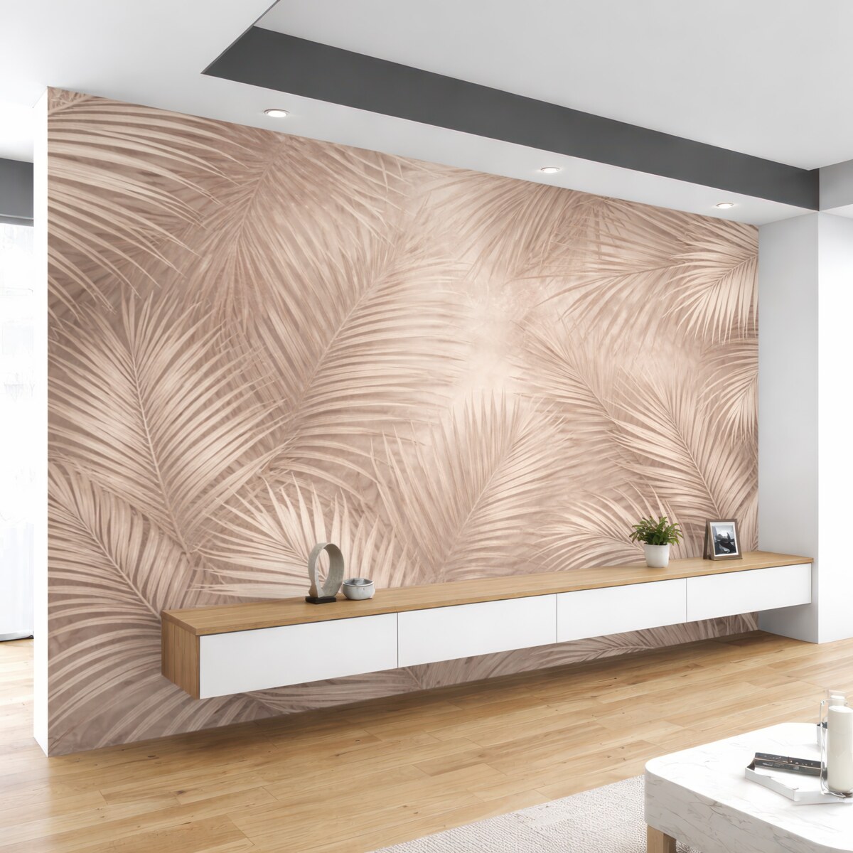 Fototapeta Liście tropikalne w pastelowych odcieniach.