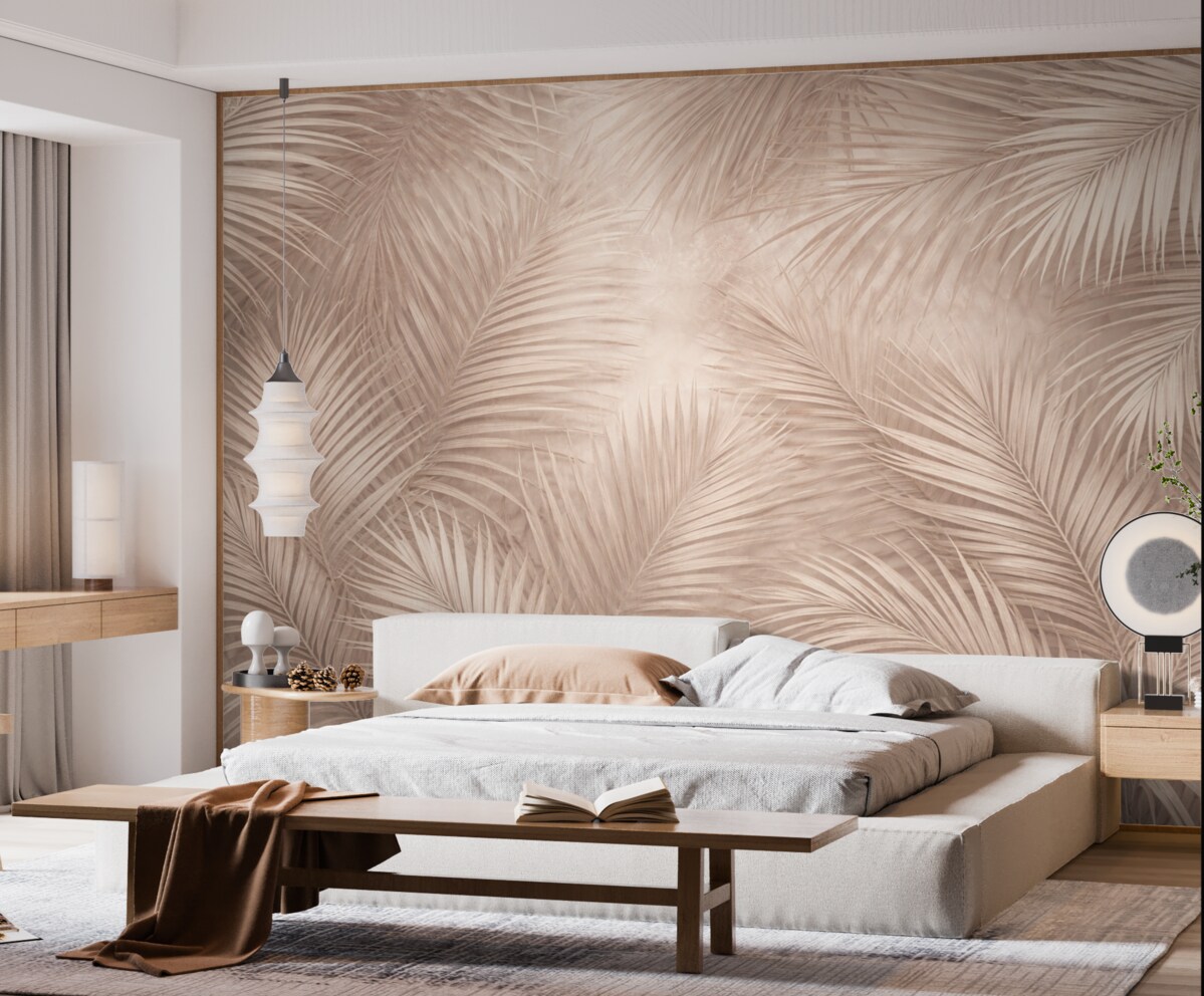 Fototapeta Liście tropikalne w pastelowych odcieniach.