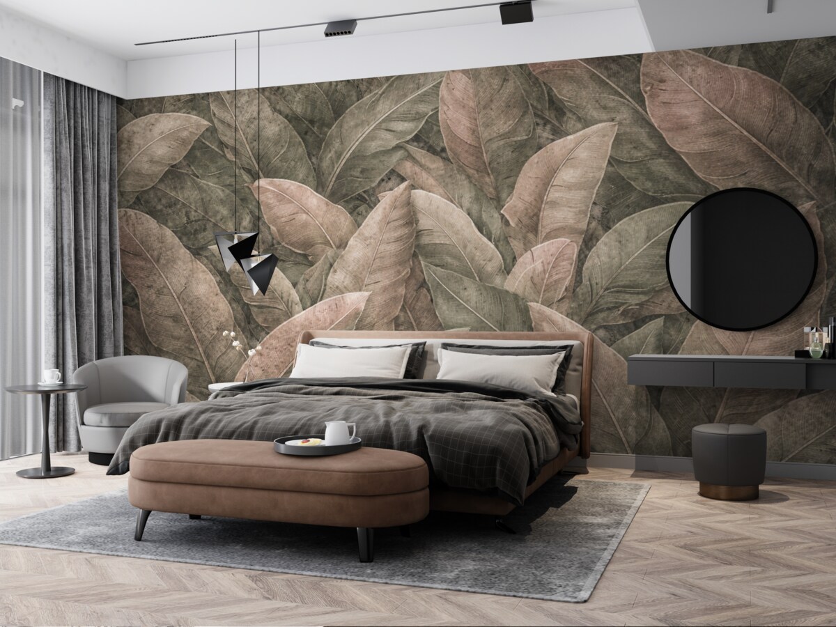 Fototapeta Liście bananowca w retro stylu.