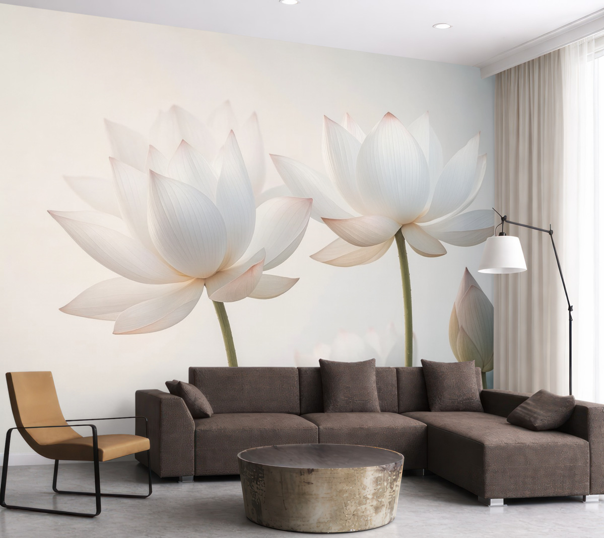 Fototapeta Wrażliwe kwiaty lotosu z liśćmi i płatkami.