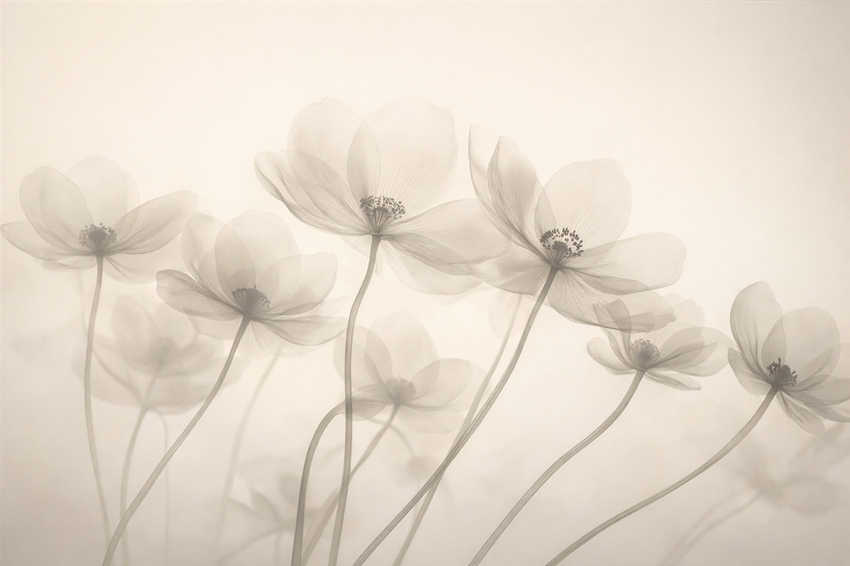 Fototapeta Lekkie kwiaty w beżowej tonacji.