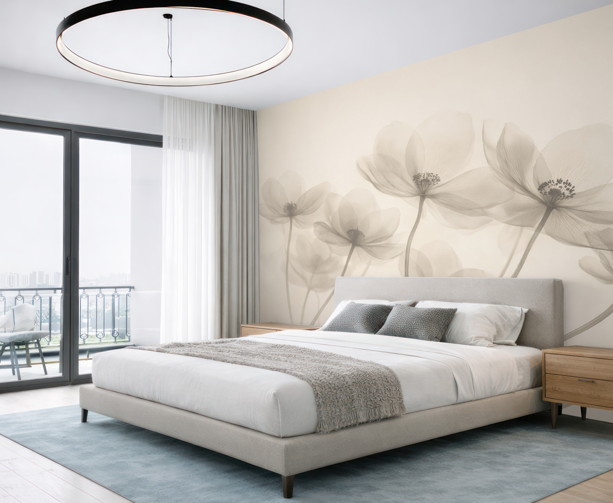 Fototapeta Lekkie kwiaty w beżowej tonacji.