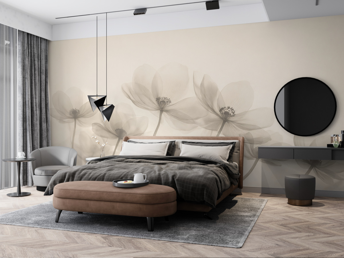 Fototapeta Lekkie kwiaty w beżowej tonacji.