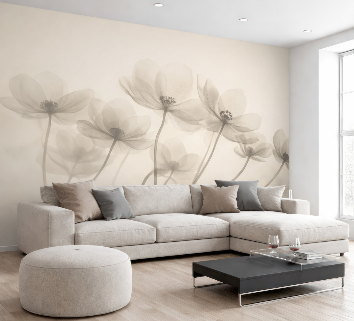 Fototapeta Lekkie kwiaty w beżowej tonacji.