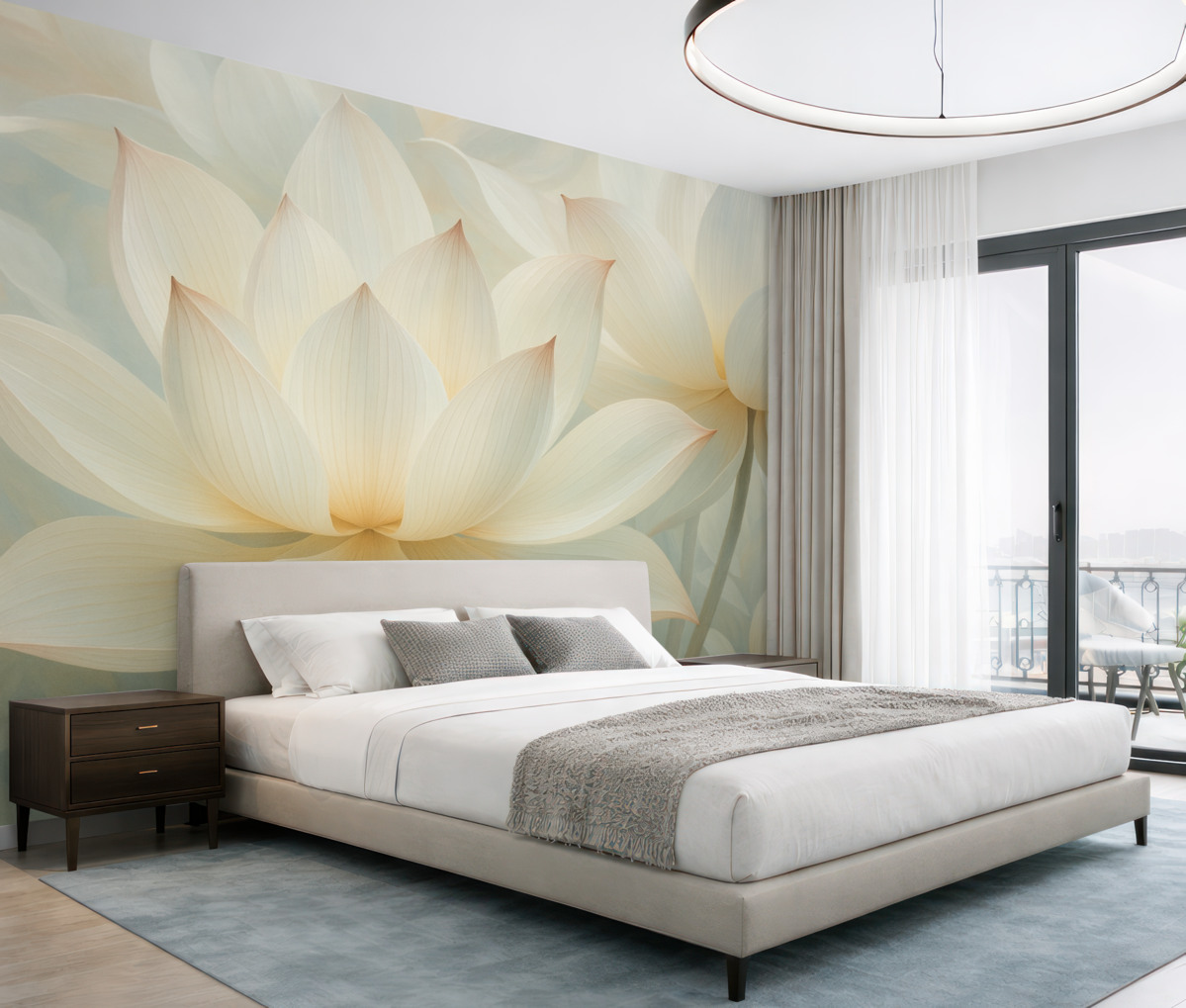 Fototapeta Stylowa kompozycja subtelnych kwiatów lotosu.