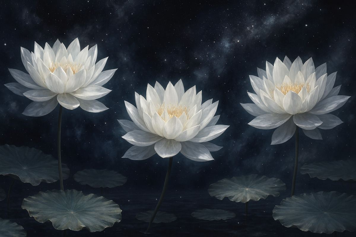 Fototapeta Trzy kwiaty lotosu na mrocznym tle.