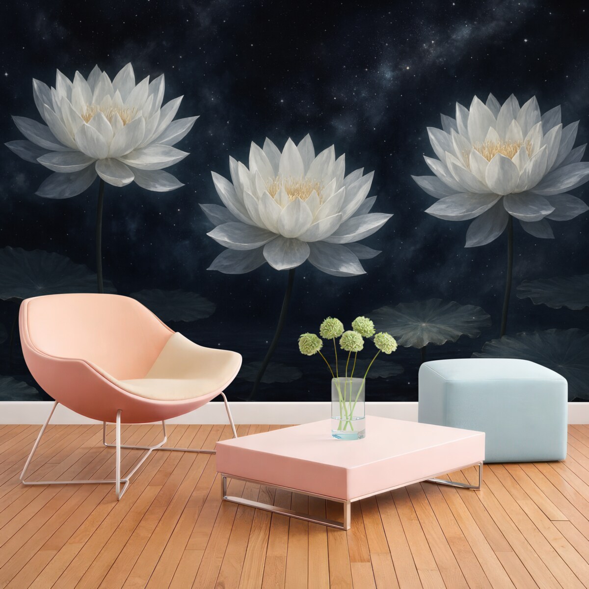 Fototapeta Trzy kwiaty lotosu na mrocznym tle.