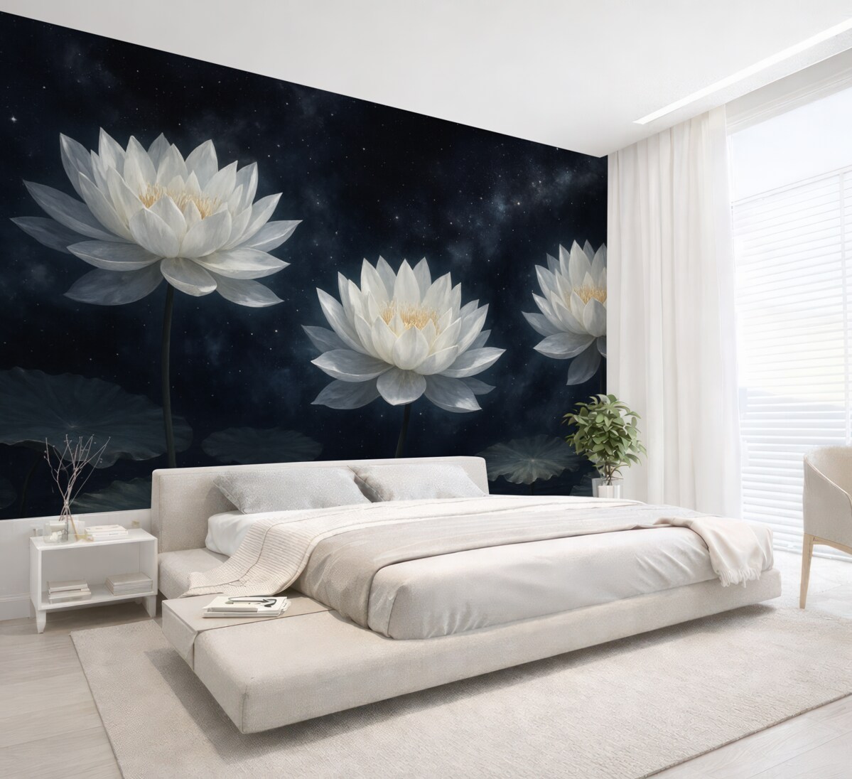 Fototapeta Trzy kwiaty lotosu na mrocznym tle.