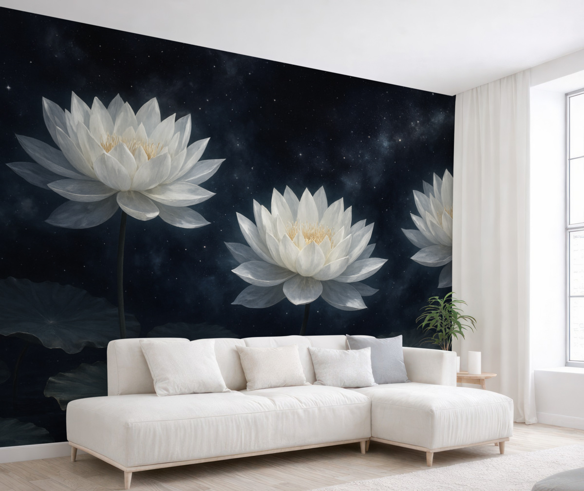 Fototapeta Trzy kwiaty lotosu na mrocznym tle.