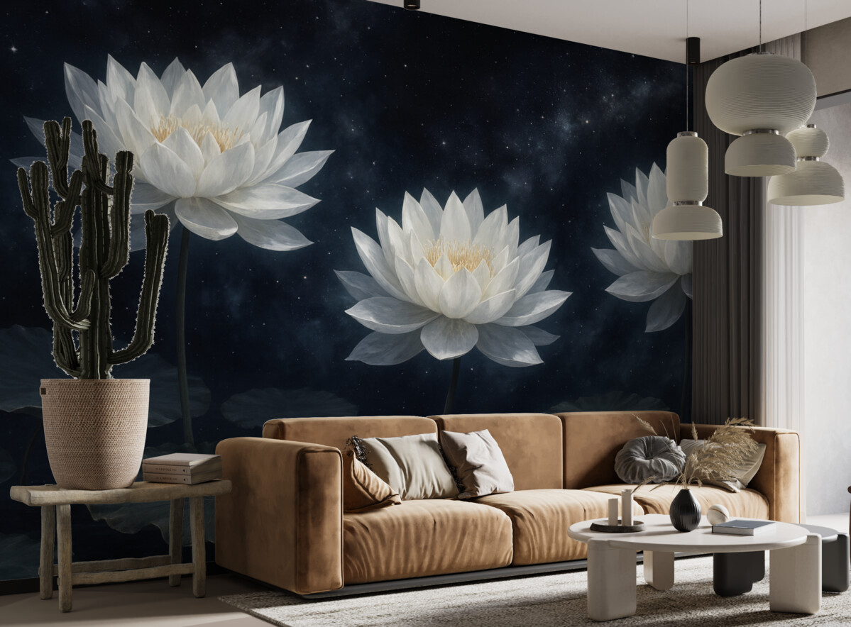 Fototapeta Trzy kwiaty lotosu na mrocznym tle.