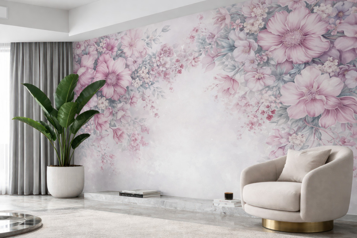 Fototapeta Wielkie kwiaty na ścianie.