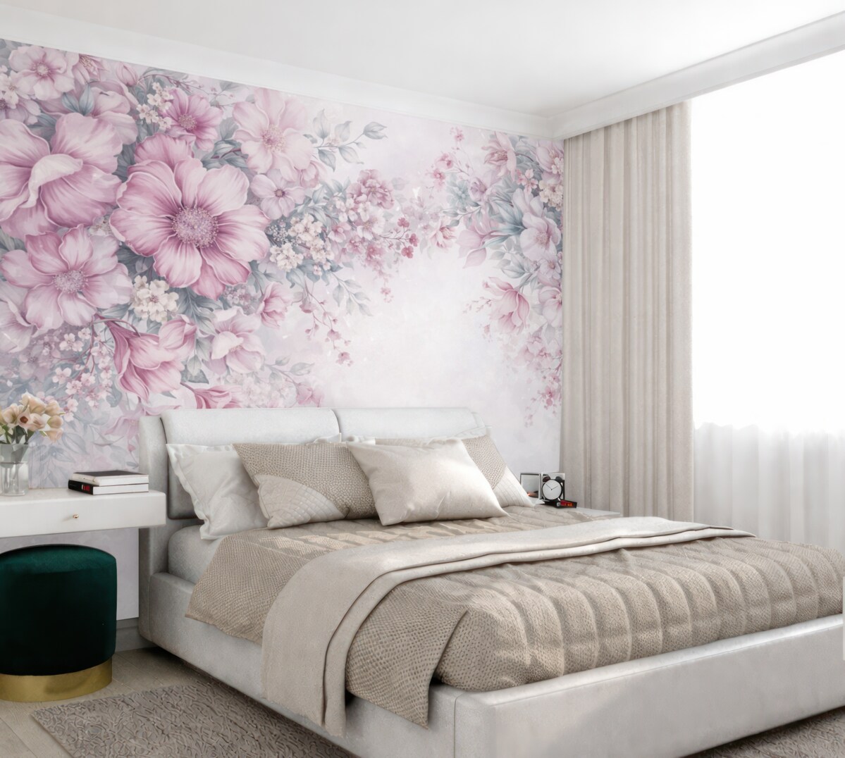 Fototapeta Wielkie kwiaty na ścianie.