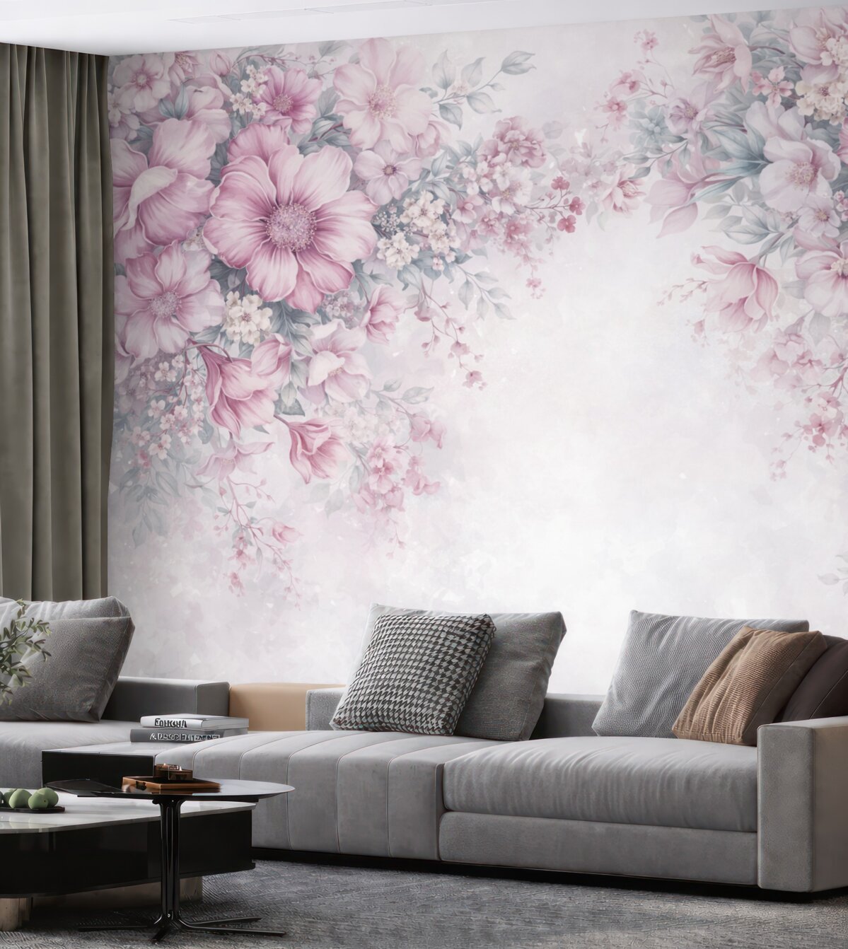 Fototapeta Wielkie kwiaty na ścianie.