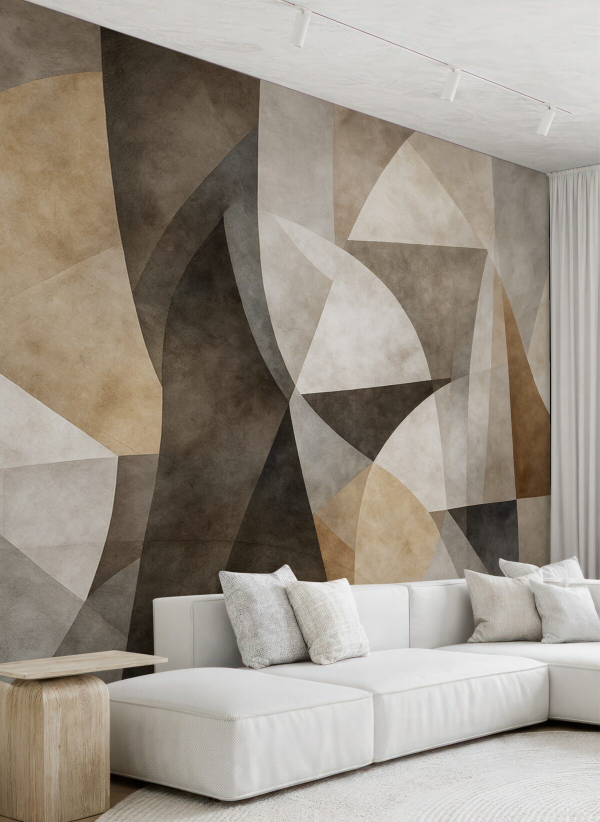 Fototapeta Abstrakcyjna sztuka współczesna, teksturowane geometrystyczne formy w odcieniach brązu, szarości i beżu.