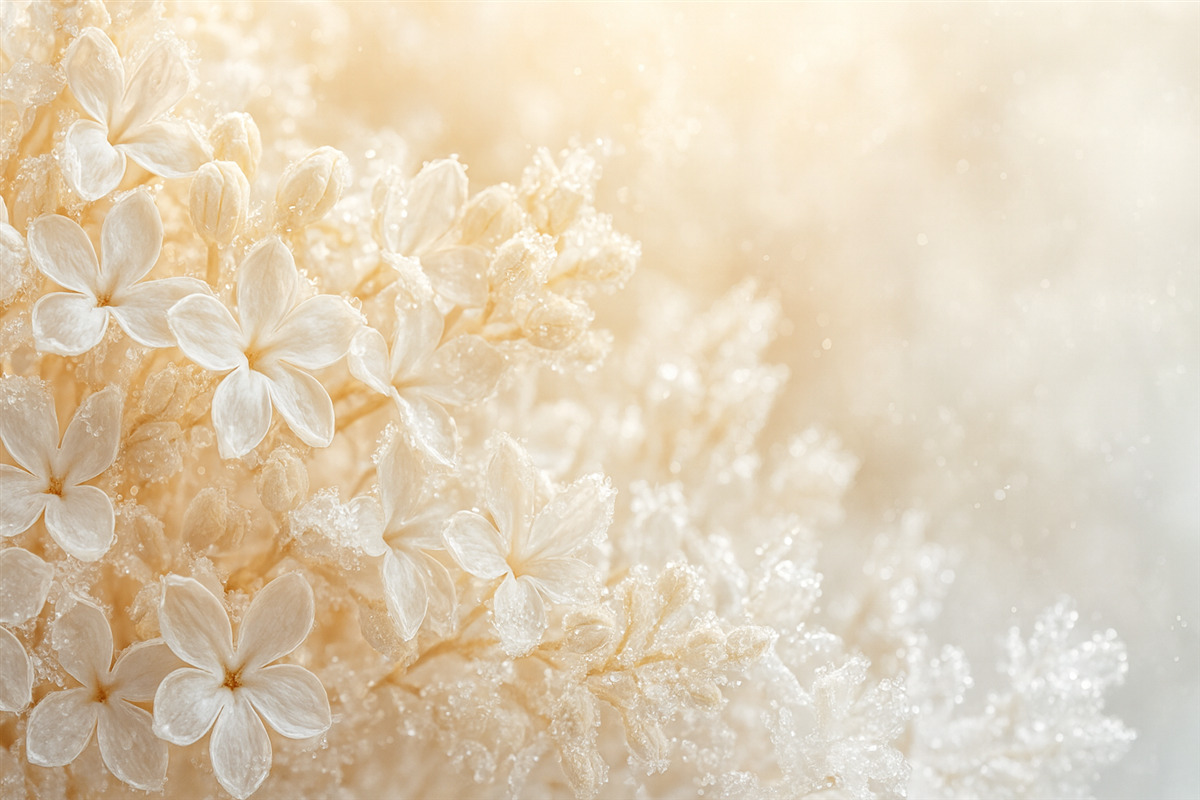 Fototapeta Subtelne białe kwiaty bzu na delikatnym, żółtym rozmytym tle.