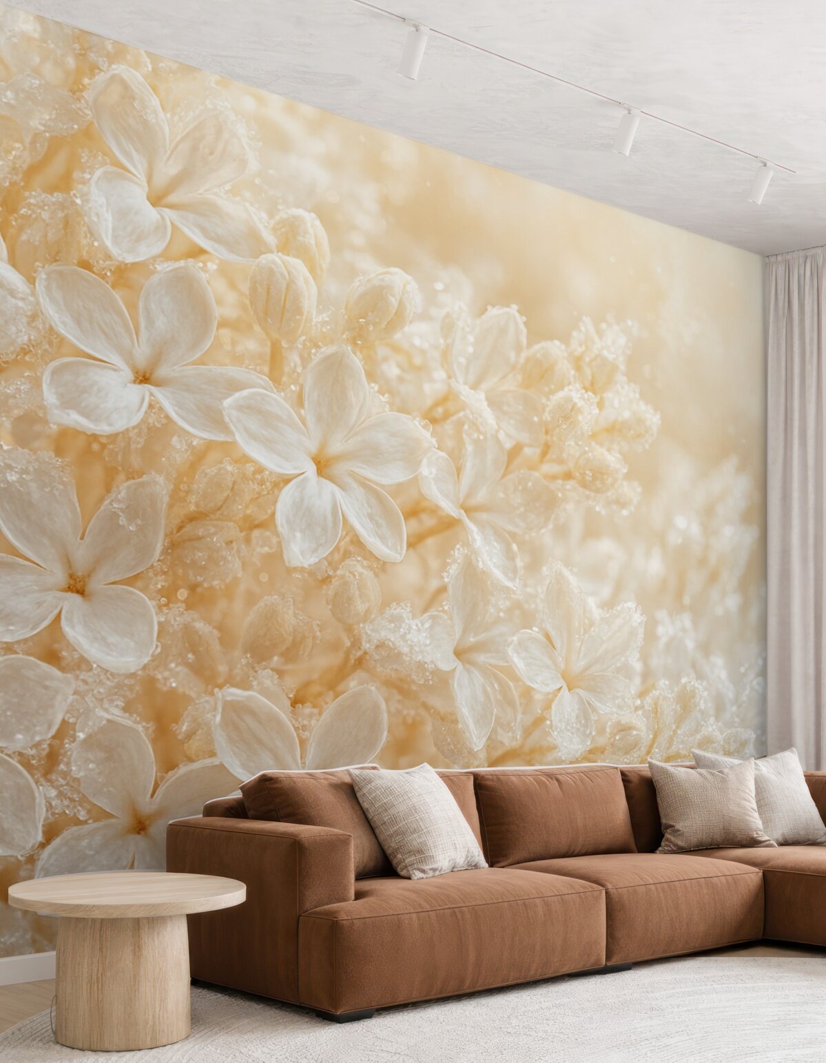 Fototapeta Subtelne białe kwiaty bzu na delikatnym, żółtym rozmytym tle.