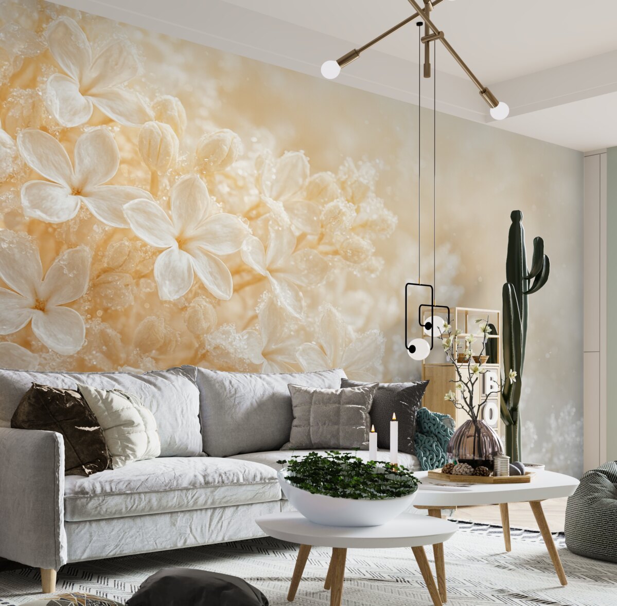 Fototapeta Subtelne białe kwiaty bzu na delikatnym, żółtym rozmytym tle.