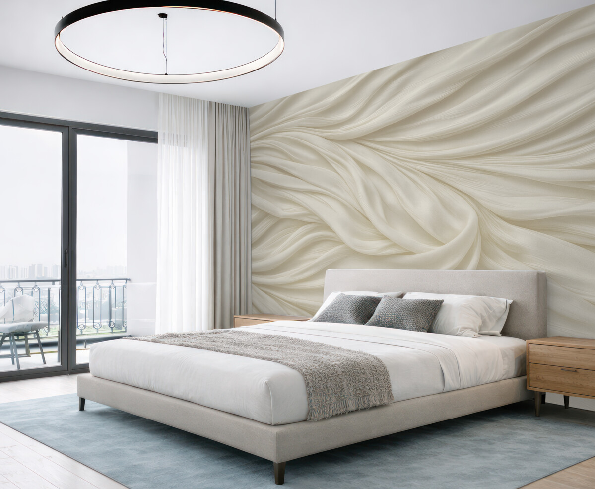 Fototapeta Nowoczesny nadruk naśladujący gładką, lejącą się białą tkaninę z delikatnymi, powiewającymi fałdami oraz zagnieceniami.