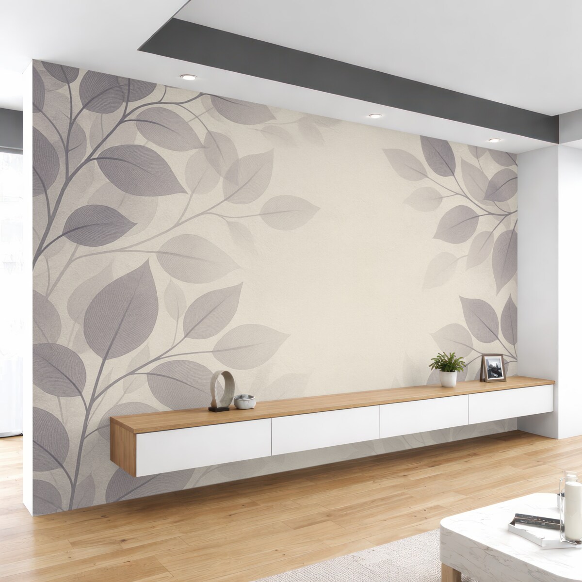 Fototapeta Zawieszone gałęzie z liśćmi w kolorach niebieskich.