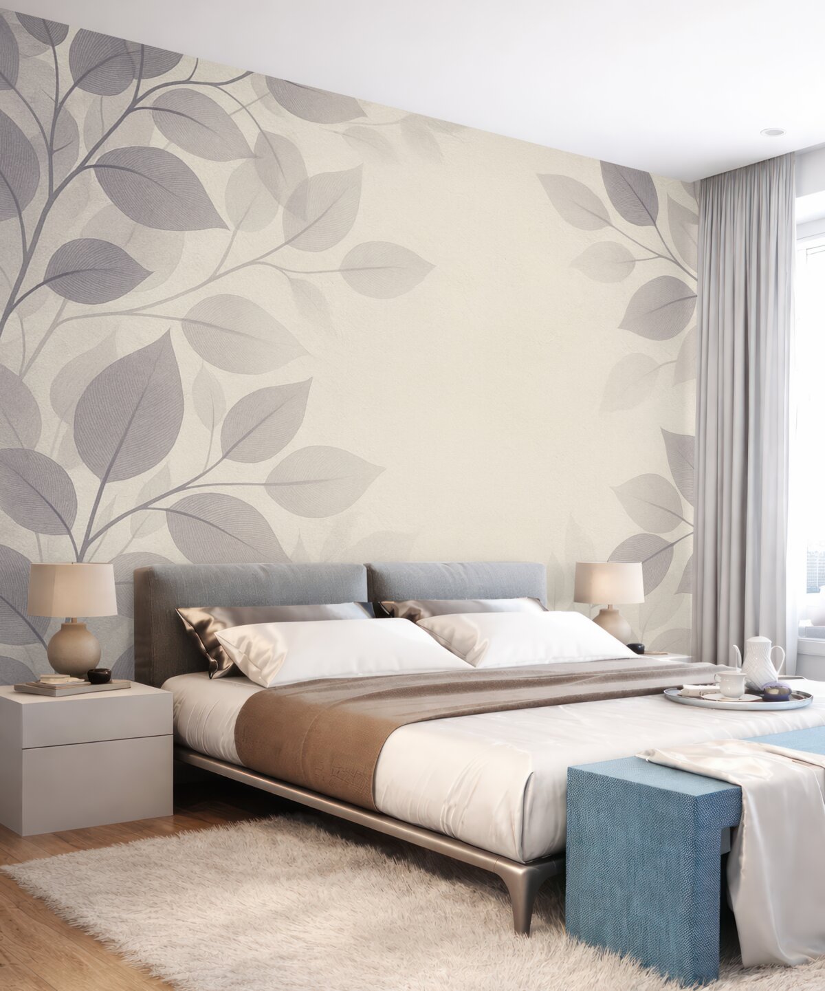 Fototapeta Zawieszone gałęzie z liśćmi w kolorach niebieskich.