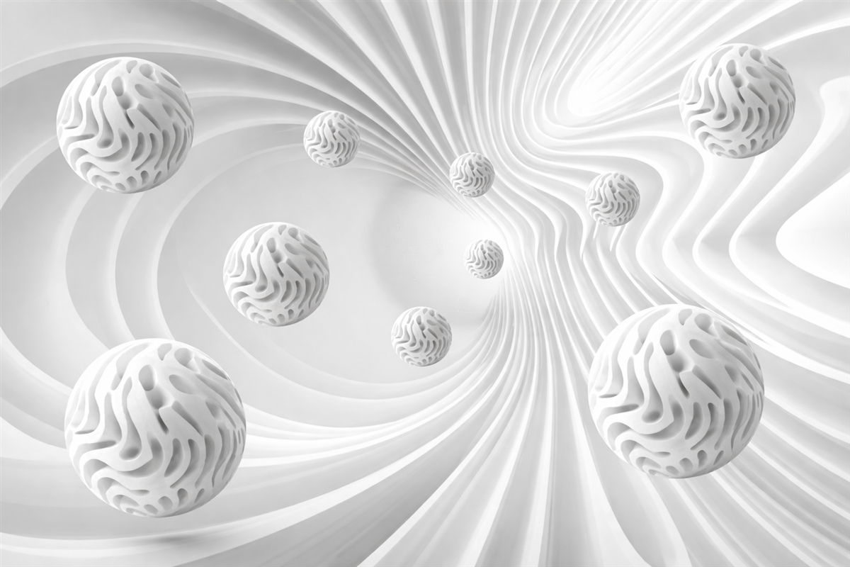 Fototapeta szara abstrakcja trójwymiarowa z kulami oraz efektem głębi