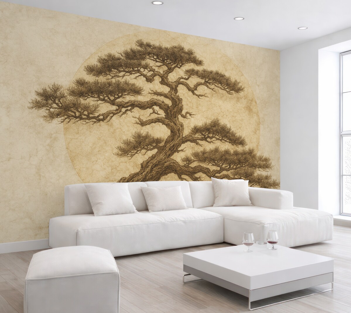 Fototapeta Japońskie drzewko bonsai oraz geometryczne tło grunge.