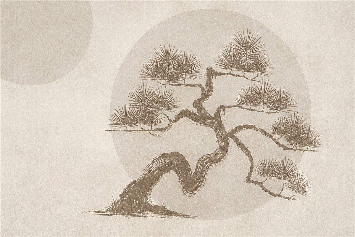 Fototapeta Bonsai Japoński minimalizm geometria z przebarwieniami jako tło.