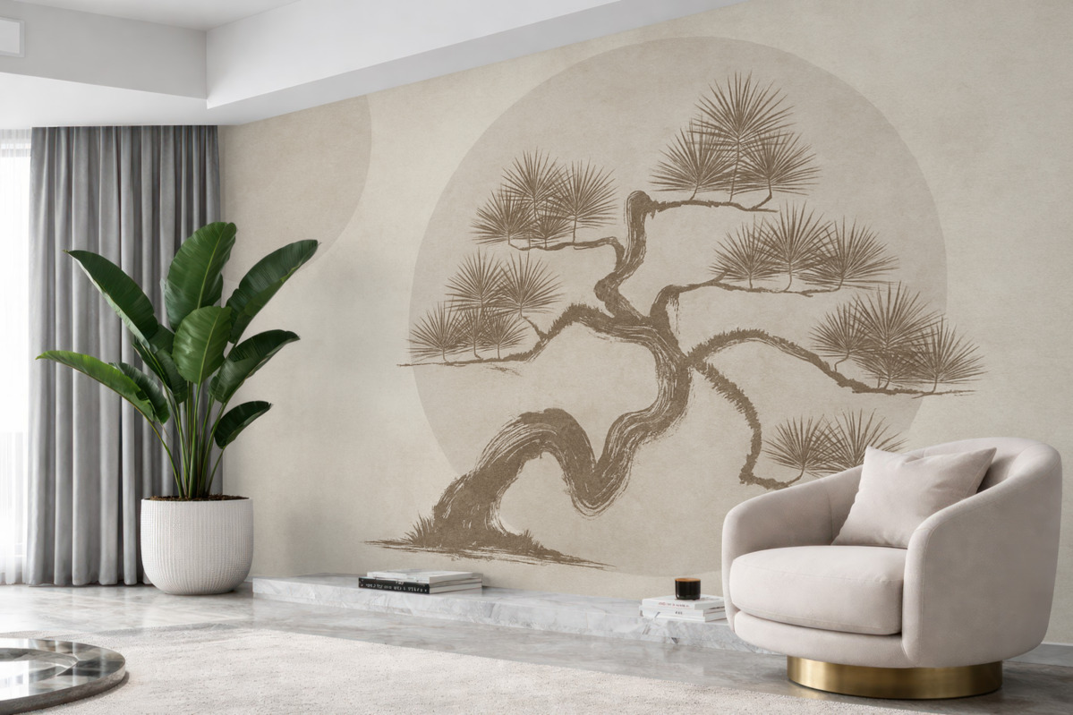 Fototapeta Bonsai Japoński minimalizm geometria z przebarwieniami jako tło.