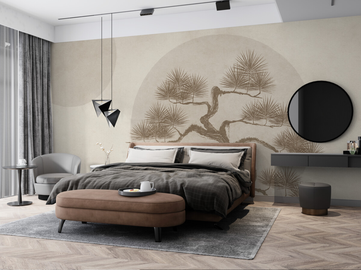 Fototapeta Bonsai Japoński minimalizm geometria z przebarwieniami jako tło.