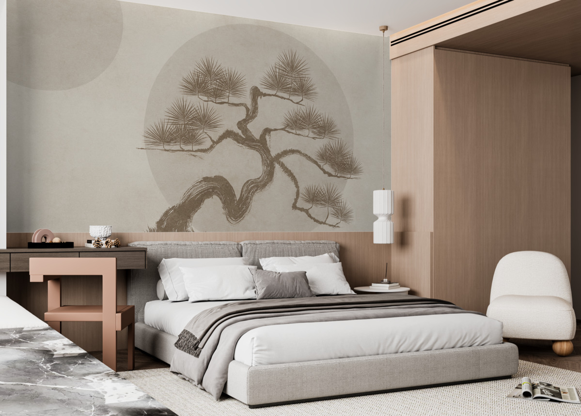 Fototapeta Bonsai Japoński minimalizm geometria z przebarwieniami jako tło.