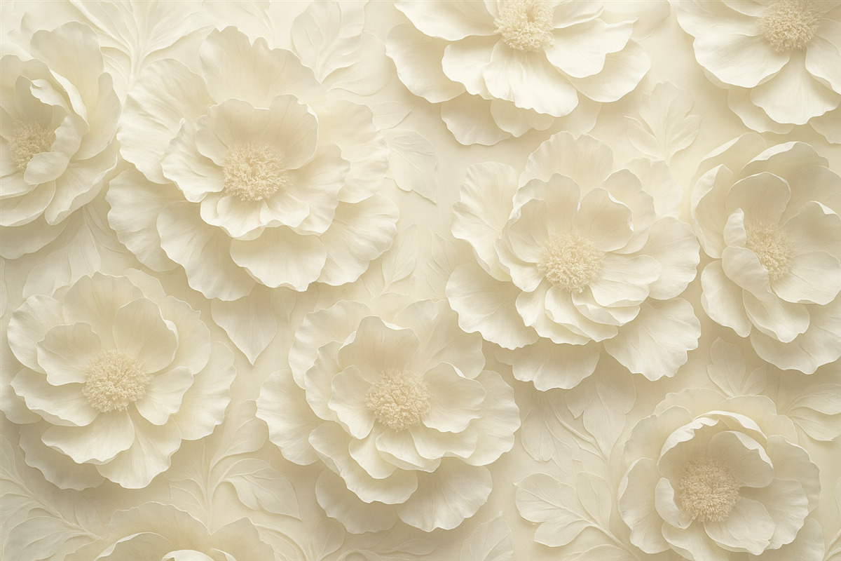 Fototapeta Lekkie kwiaty w ciepłych tonacjach na tle zieleni.