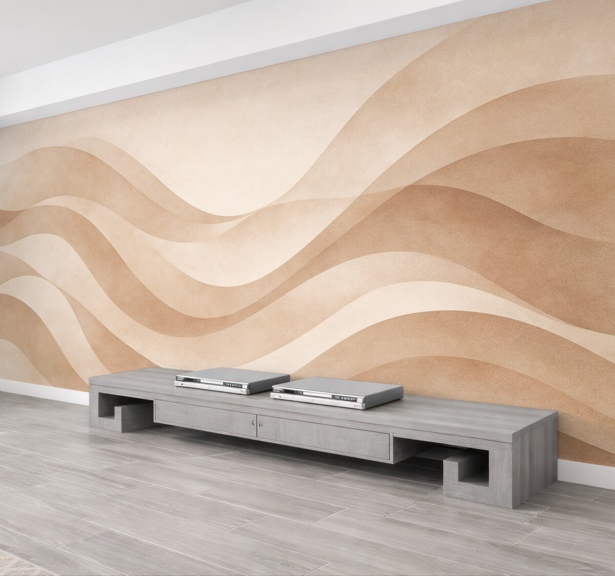 Fototapeta Gładkie fale w subtelnych beżowych tonach w stylu akwareli.