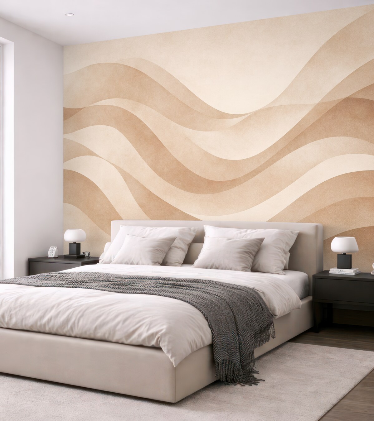 Fototapeta Gładkie fale w subtelnych beżowych tonach w stylu akwareli.