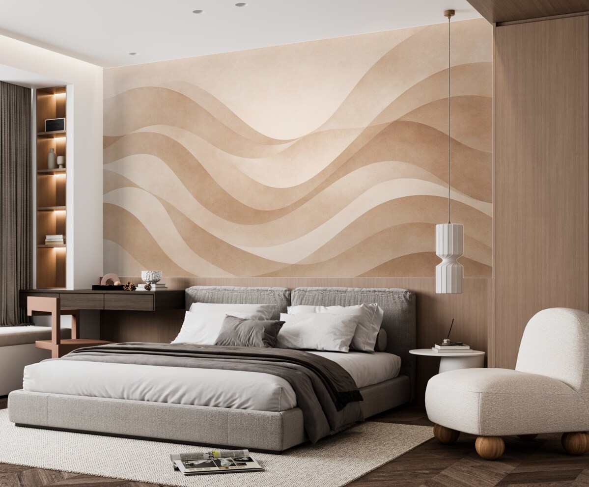 Fototapeta Gładkie fale w subtelnych beżowych tonach w stylu akwareli.