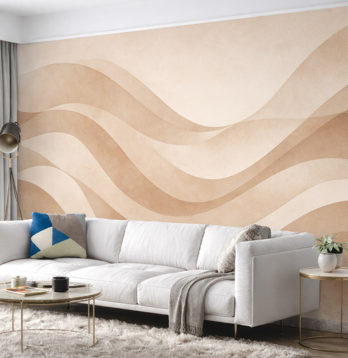 Fototapeta Gładkie fale w subtelnych beżowych tonach w stylu akwareli.