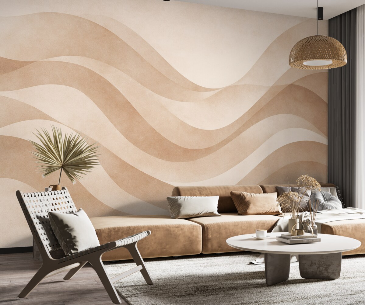 Fototapeta Gładkie fale w subtelnych beżowych tonach w stylu akwareli.