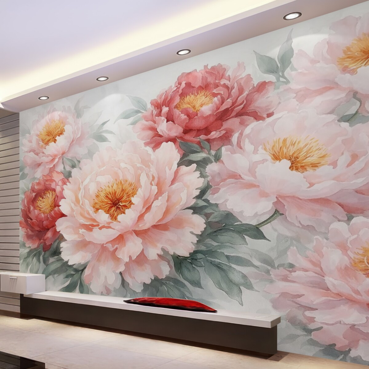 Fototapeta Wielkie, subtelne piwonie w stylu akwareli.