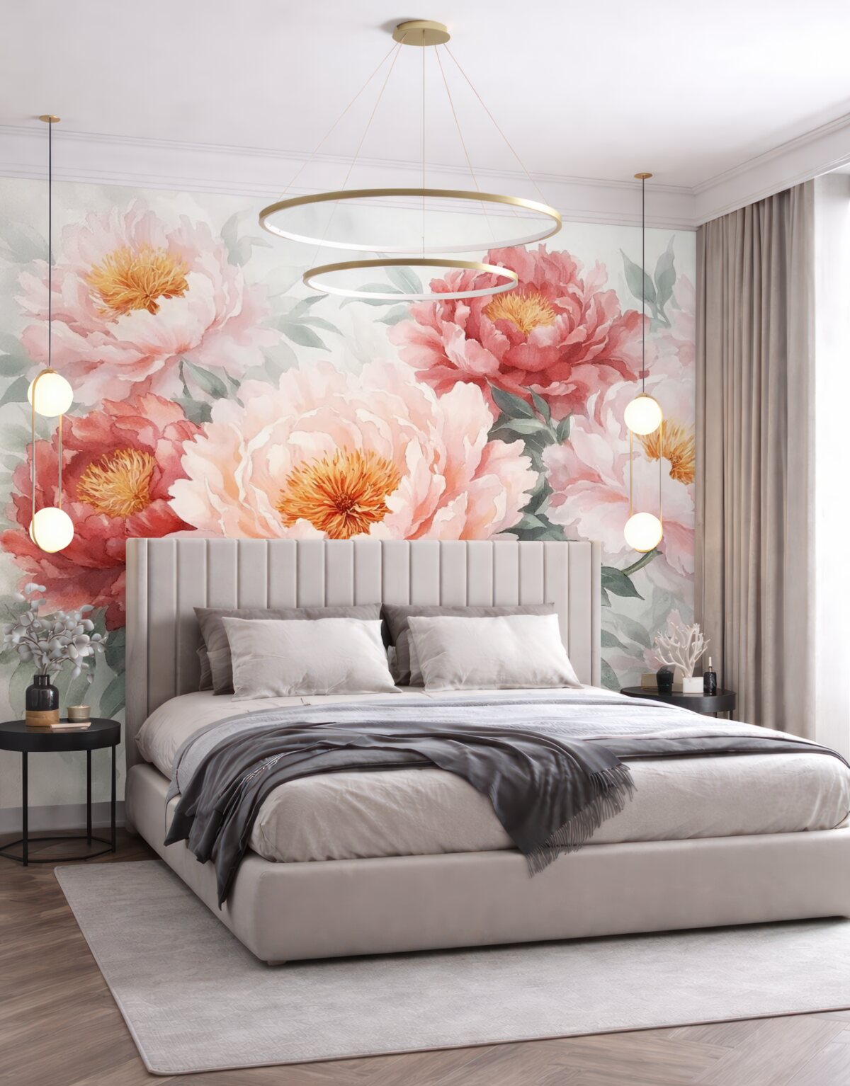 Fototapeta Wielkie, subtelne piwonie w stylu akwareli.