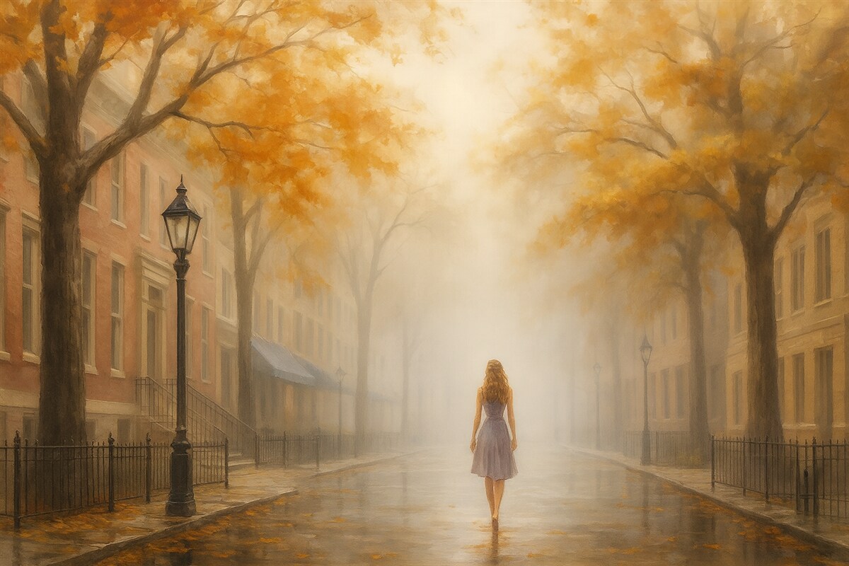 Fototapeta Jesienne miasto w mgle.